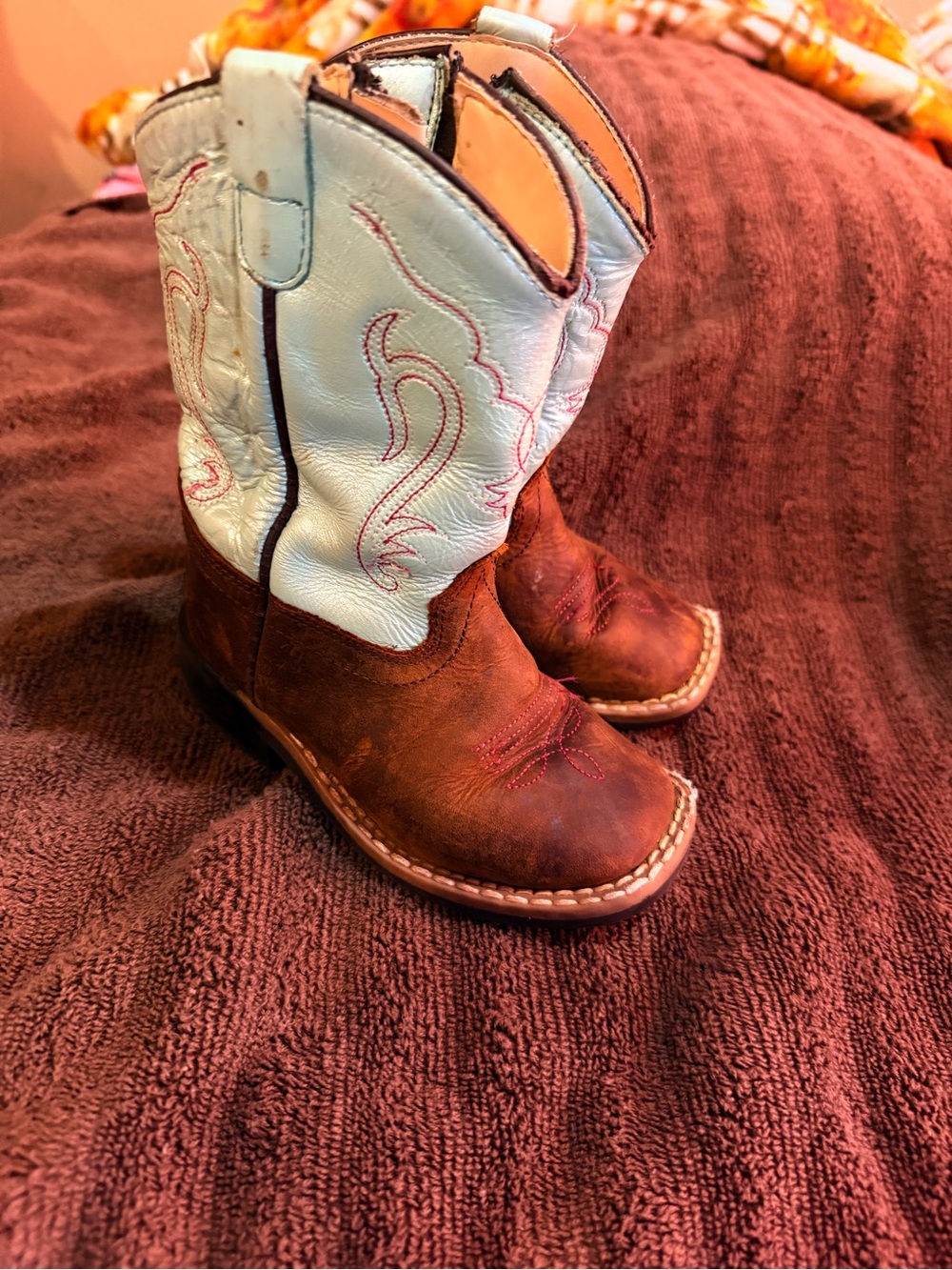 Old West Kids Two-Tone Brown and White Western Boots